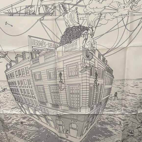 Hermes flagship scarf 90 white and grey - Picture 2 of 8